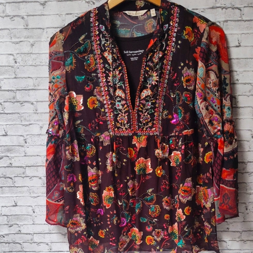 H.P. Soft Surroundings Embroidered/Beaded Top